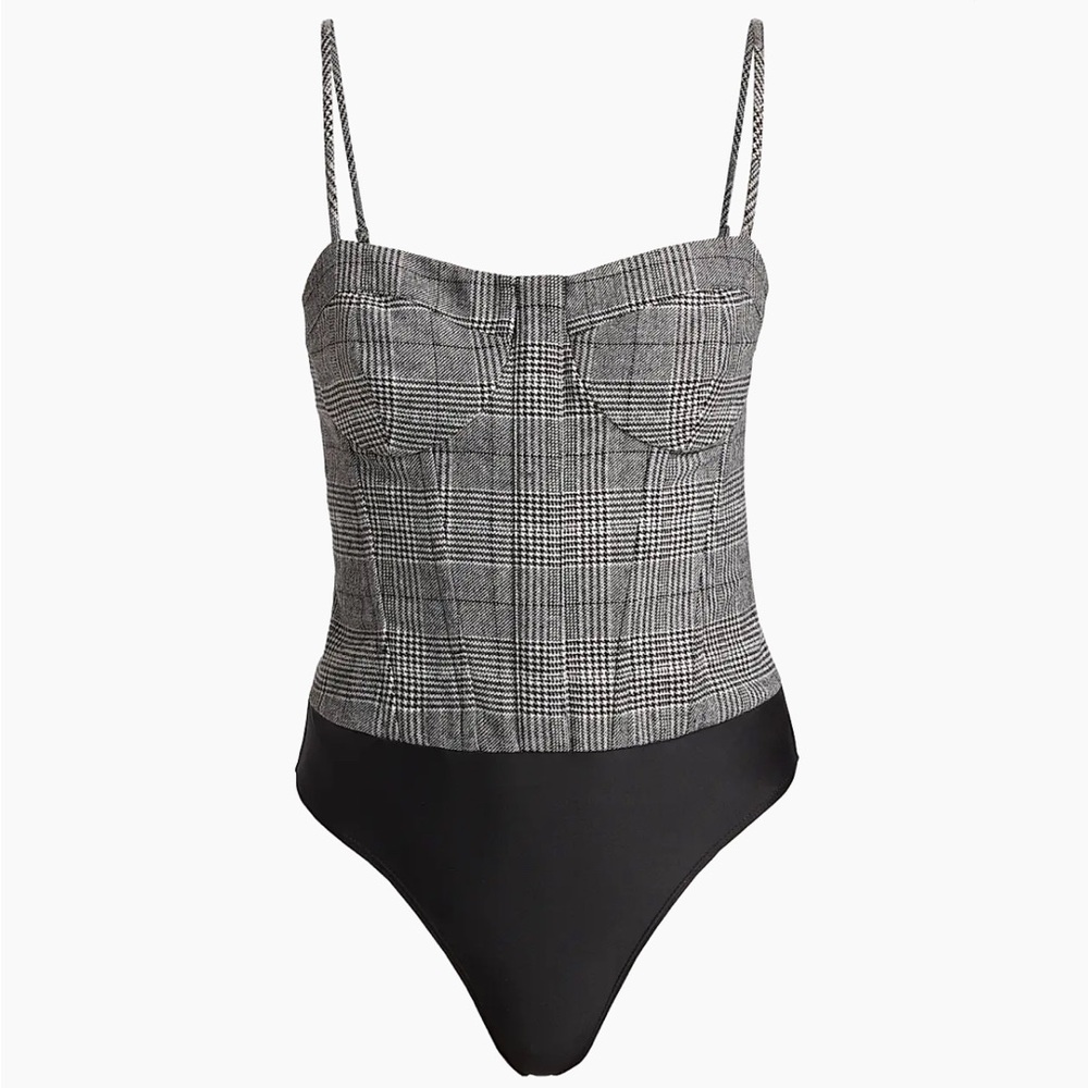 Cami NYC Black and Gray Plaid Bodysuit